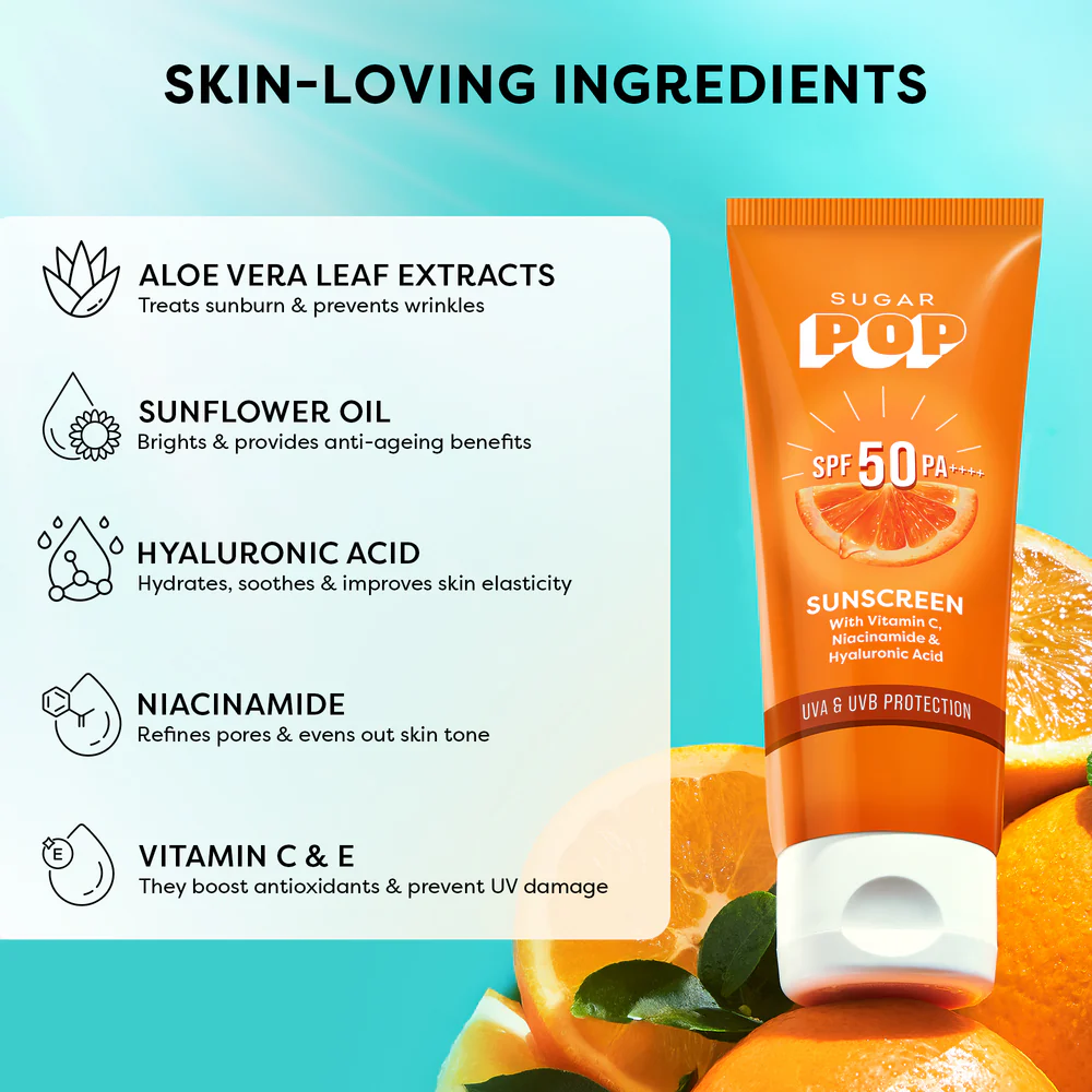 SUGAR POP SPF 50 Sunscreen With Vitamin C, Niacinamide & Hyaluronic