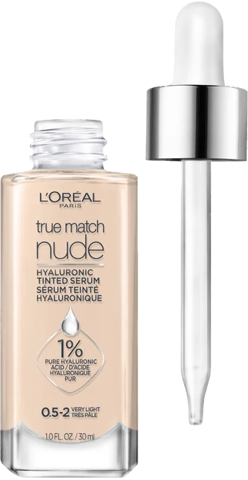 True Match Nude Hyaluronic Tinted Serum Foundation with 1% Hyaluronic Acid, Lightweight Coverage For Dry Skin