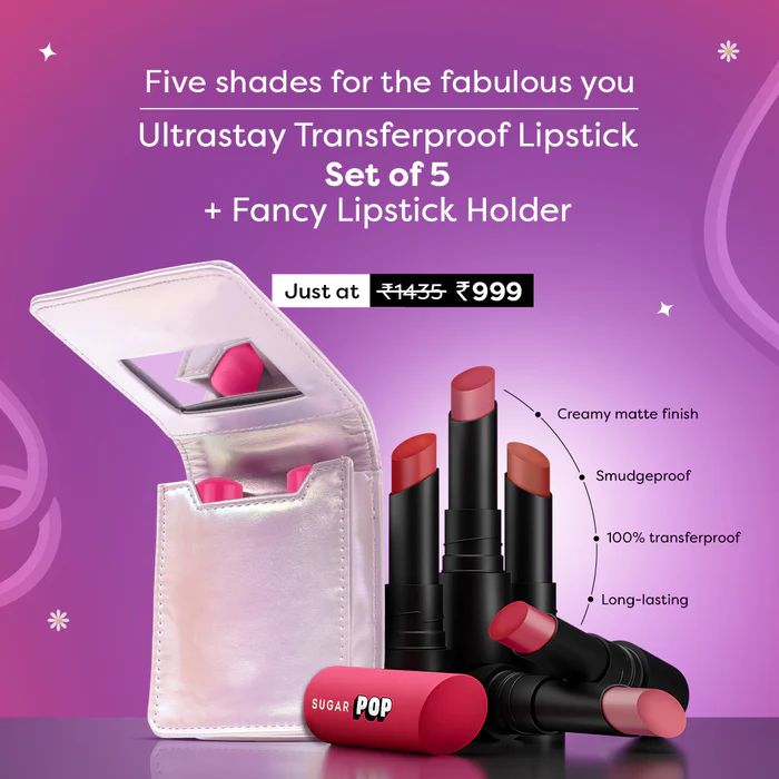 Set of 5 Ultrastay Transferproof Lipstick + Fancy Lipstick Holder